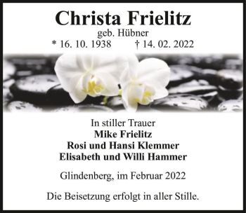 Traueranzeige von Christa Frielitz (geb. Hübner)  von Magdeburger Volksstimme