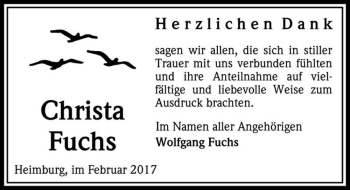 Traueranzeige von Christa Fuchs  von Magdeburger Volksstimme