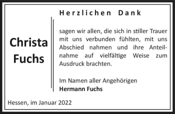 Traueranzeige von Christa Fuchs  von Magdeburger Volksstimme