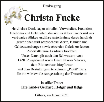 Traueranzeige von Christa Fucke  von Magdeburger Volksstimme