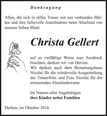Traueranzeige von Christa Gellert  von Magdeburger Volksstimme