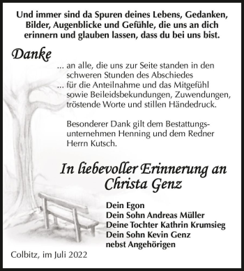Traueranzeige von Christa Genz  von Magdeburger Volksstimme