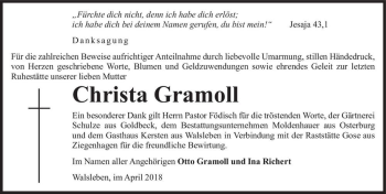 Traueranzeige von Christa Gramoll  von Magdeburger Volksstimme