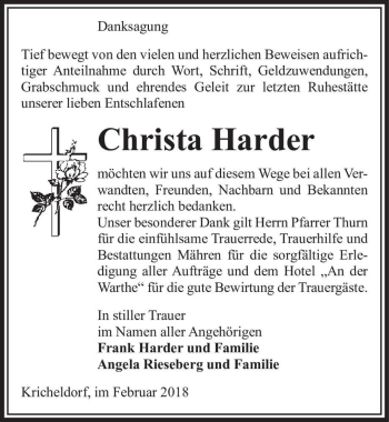 Traueranzeige von Christa Harder  von Magdeburger Volksstimme
