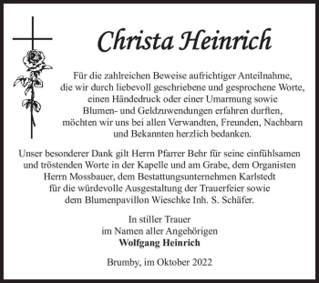 Traueranzeige von Christa Heinrich  von Magdeburger Volksstimme