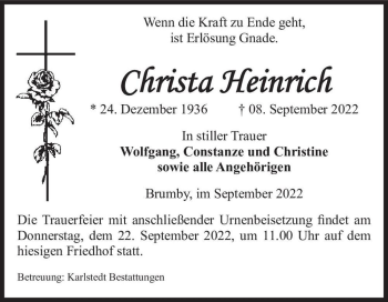 Traueranzeige von Christa Heinrich  von Magdeburger Volksstimme