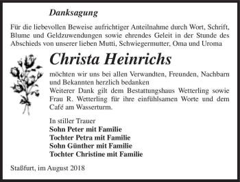 Traueranzeige von Christa Heinrichs  von Magdeburger Volksstimme