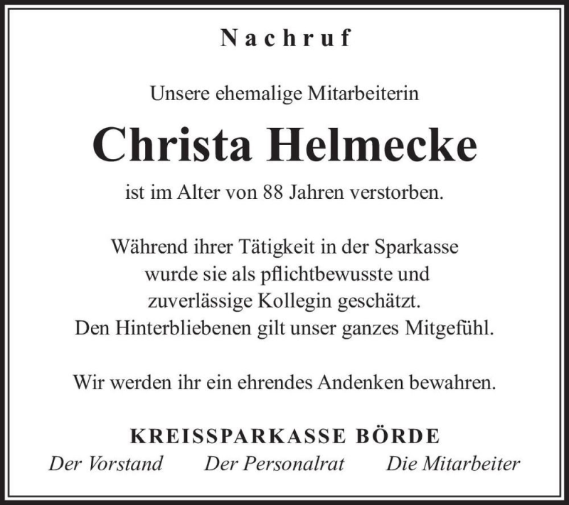  Traueranzeige für Christa Helmecke  vom 15.10.2022 aus Magdeburger Volksstimme