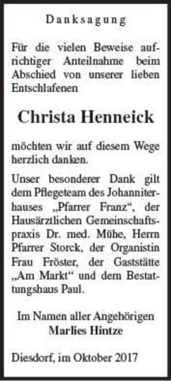 Traueranzeige von Christa Henneick  von Magdeburger Volksstimme