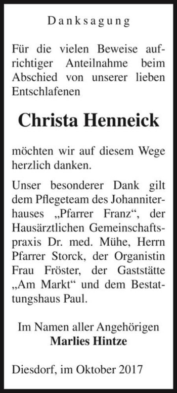 Traueranzeige von Christa Henneick  von Magdeburger Volksstimme