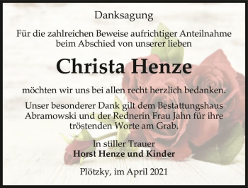 Traueranzeige von Christa Henze  von Magdeburger Volksstimme