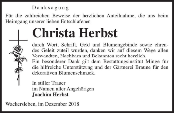 Traueranzeige von Christa Herbst  von Magdeburger Volksstimme