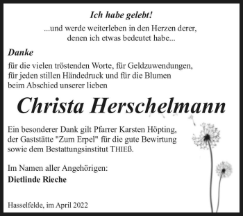 Traueranzeige von Christa Herschelmann  von Magdeburger Volksstimme