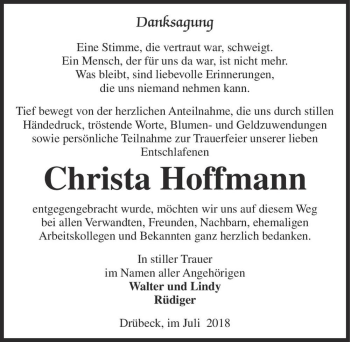 Traueranzeige von Christa Hoffmann  von Magdeburger Volksstimme