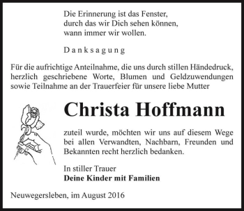 Traueranzeige von Christa Hoffmann  von Magdeburger Volksstimme