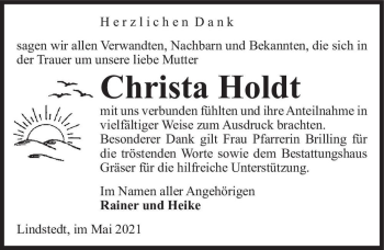 Traueranzeige von Christa Holdt  von Magdeburger Volksstimme