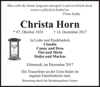 Traueranzeige von Christa Horn  von Magdeburger Volksstimme