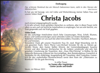 Traueranzeige von Christa Jacobs  von Magdeburger Volksstimme