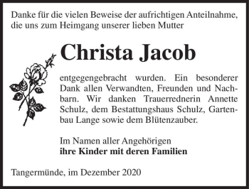 Traueranzeige von Christa Jacobs  von Magdeburger Volksstimme