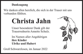Traueranzeige von Christa Jahn  von Magdeburger Volksstimme