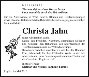 Traueranzeige von Christa Jahn  von Magdeburger Volksstimme