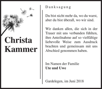 Traueranzeige von Christa Kammer  von Magdeburger Volksstimme