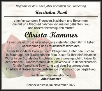 Traueranzeige von Christa Kammer  von Magdeburger Volksstimme