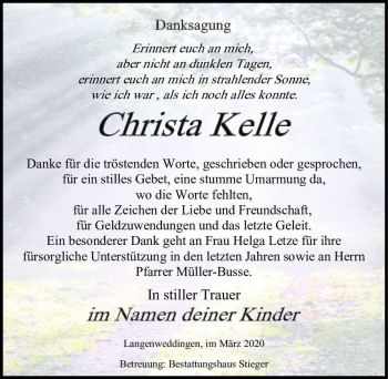 Traueranzeige von Christa Kelle  von Magdeburger Volksstimme