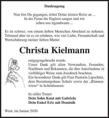 Traueranzeige von Christa Kielmann  von Magdeburger Volksstimme