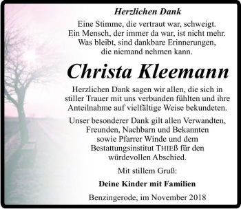 Traueranzeige von Christa Kleemann  von Magdeburger Volksstimme