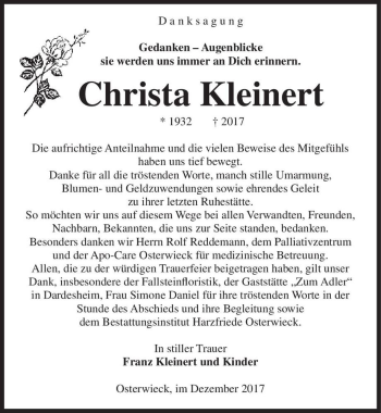 Traueranzeige von Christa Kleinert  von Magdeburger Volksstimme