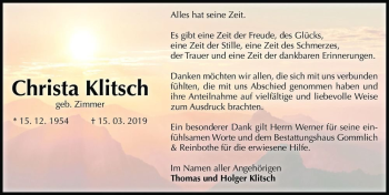 Traueranzeige von Christa Klitsch (geb. Zimmer)  von Magdeburger Volksstimme