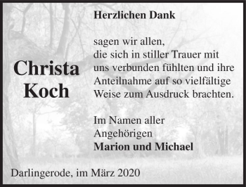 Traueranzeige von Christa Koch  von Magdeburger Volksstimme