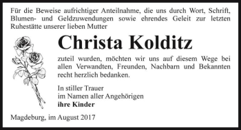 Traueranzeige von Christa Kolditz  von Magdeburger Volksstimme