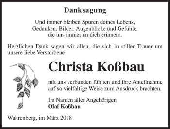 Traueranzeige von Christa Koßbau  von Magdeburger Volksstimme