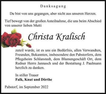 Traueranzeige von Christa Kralisch  von Magdeburger Volksstimme