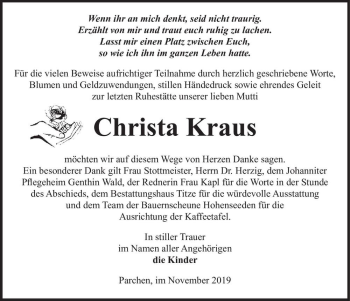 Traueranzeige von Christa Kraus  von Magdeburger Volksstimme