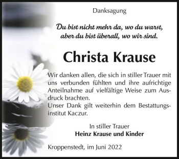 Traueranzeige von Christa Krause  von Magdeburger Volksstimme