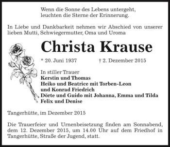 Traueranzeige von Christa Krause  von Magdeburger Volksstimme