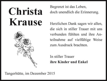 Traueranzeige von Christa Krause  von Magdeburger Volksstimme