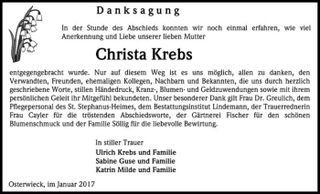 Traueranzeige von Christa Krebs  von Magdeburger Volksstimme