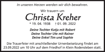 Traueranzeige von Christa Kreher  von Magdeburger Volksstimme