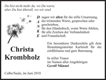 Traueranzeige von Christa Krombholz  von Magdeburger Volksstimme