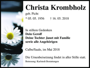 Traueranzeige von Christa Krombholz (geb. Picht)  von Magdeburger Volksstimme