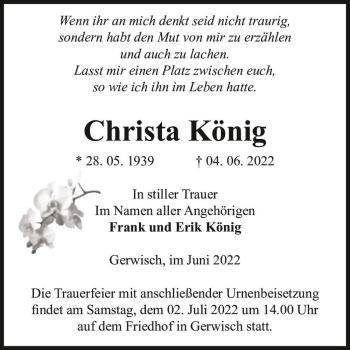 Traueranzeige von Christa König  von Magdeburger Volksstimme