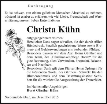 Traueranzeige von Christa Kühn  von Magdeburger Volksstimme