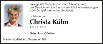 Traueranzeige von Christa Kühn  von Magdeburger Volksstimme
