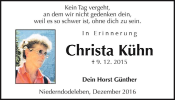 Traueranzeige von Christa Kühn  von Magdeburger Volksstimme