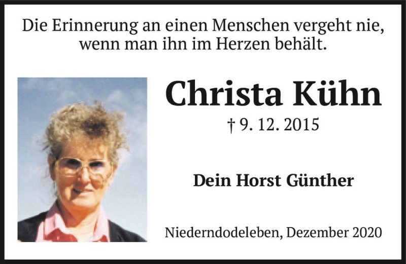  Traueranzeige für Christa Kühn  vom 19.12.2020 aus Magdeburger Volksstimme