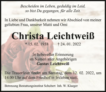 Traueranzeige von Christa Leichtweiß  von Magdeburger Volksstimme